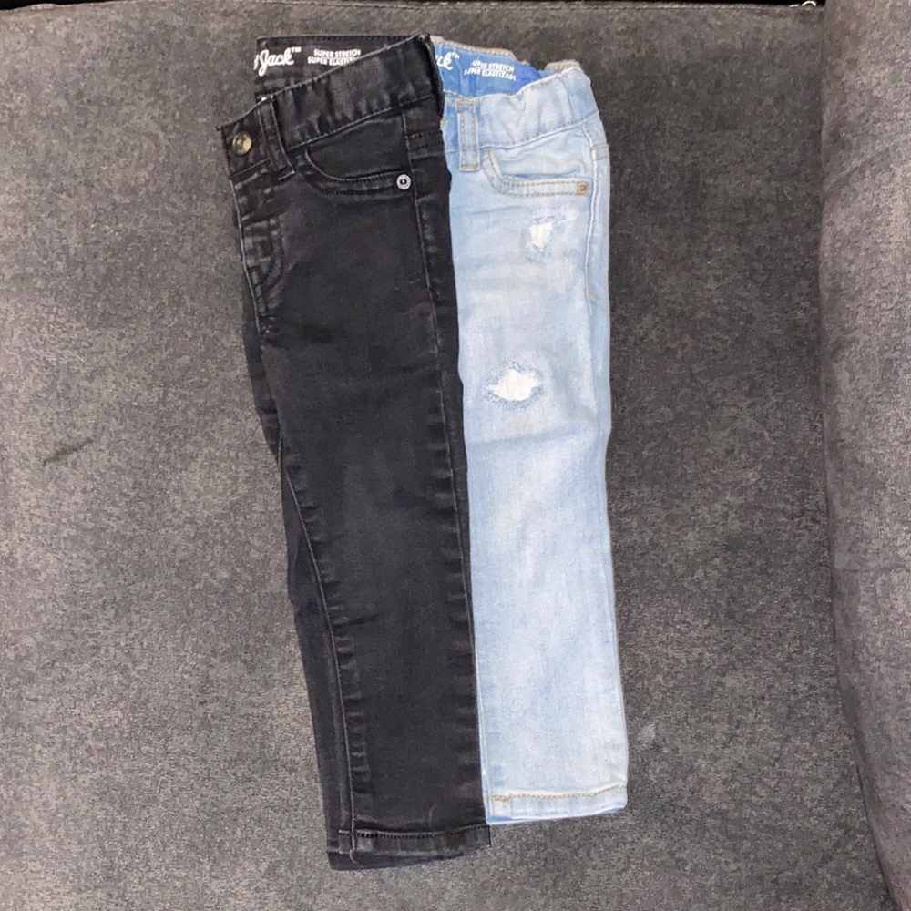 Cat and jack 2T girls jeans, like new, light slightly distressed jeans and black